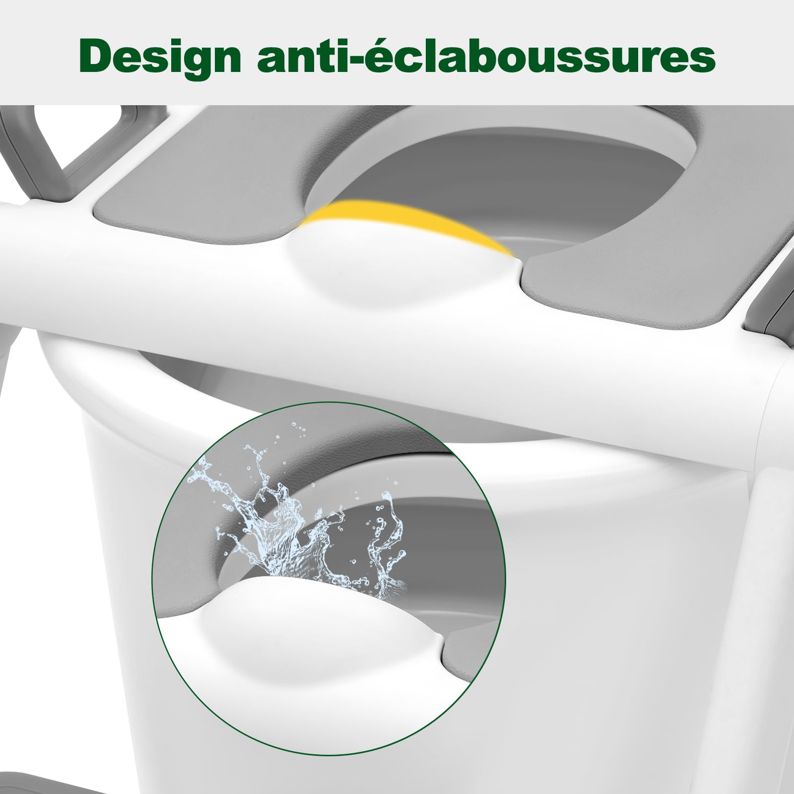 WOLTU Réducteur de Toilette pour Enfant avec Escabeau Pliable et Portable, Siège WC d'Apprentissage de la Propreté, Sans Montage, Marches Réglables en 2 Hauteurs, Coussinet Doux, Blanc + Gris
