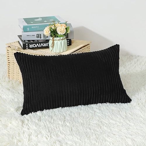 Artscope Fundas de Almohada de Pana a Rayas Acogedoras Súper Suaves Decorativas Oblongas Fundas de Almohada Decorativa Funda de Cojín para Sofá