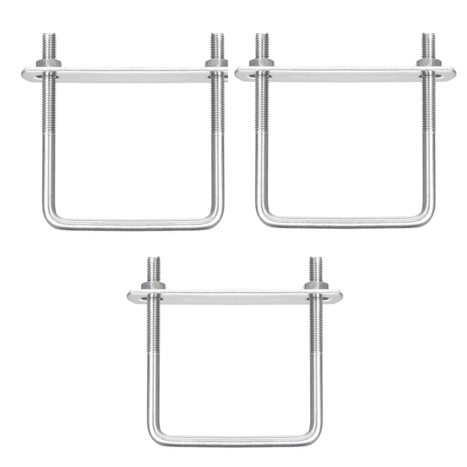 TOP-VIGOR 3 sets M6 Square U-Bolts, 65mm Inner Width 80mm Length 304 Stainless Steel U-Bolts with Nut