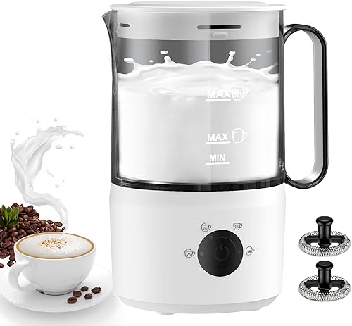 Espumador de leche, espumador de leche eléctrico transparente 4 en 1 con calor y frío automático, vaporizador de leche silencioso de 10.5 onzas con