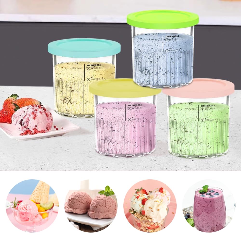 Lot De 4 Bacs à Crème Glacée Ninja Creami Deluxe Avec 4 Cuillères - Compatible NC501EU NC500