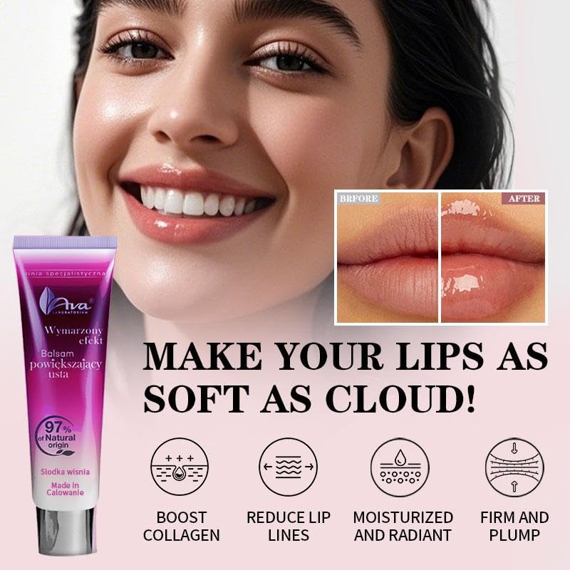 AVA Lip Recovery Lip Balm Enhancer with Peptides and Coconut Oil, Deep Repair, Smooths Lip Lines, Plumps Lips, Cherry 2 Pack