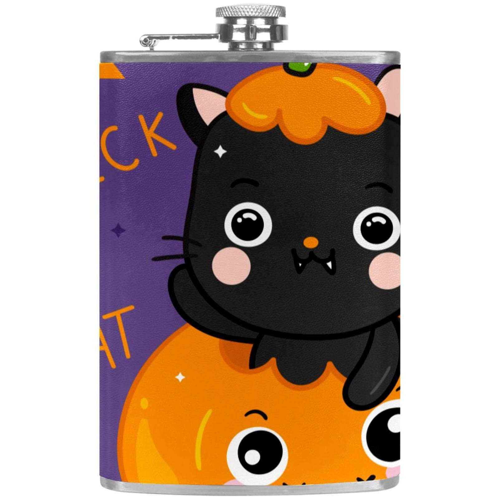 Flasque pour liqueur et entonnoir, cadeau original d'Halloween avec chat et citrouille en inox