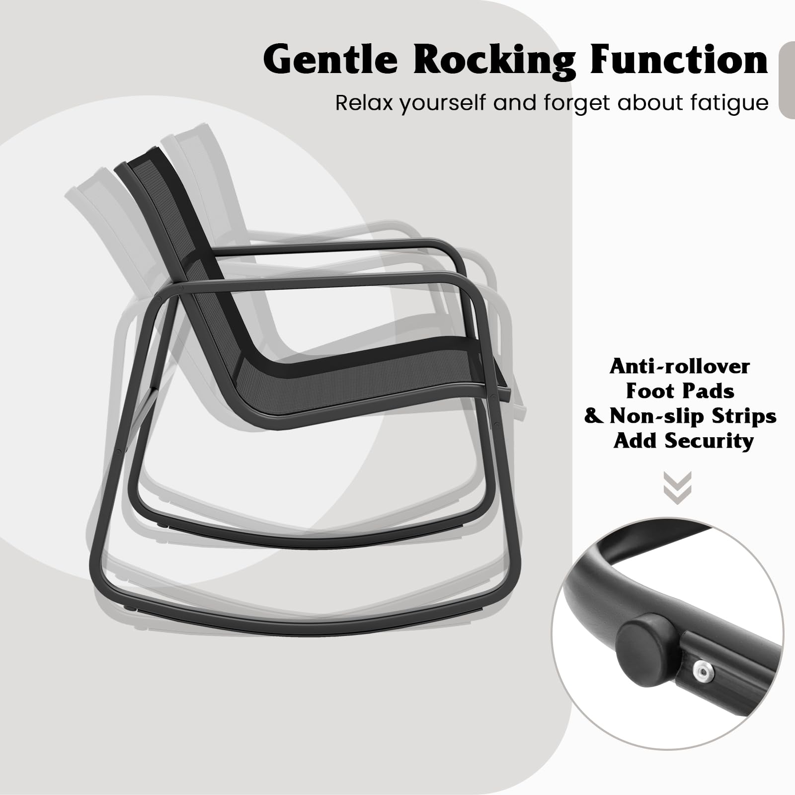 GIANTEX Set da Giardino per 2 Persone, Sedie a Dondolo con Tavolino in Vetro, Tessuto Traspirante e Gambe Regolabili, Disponibile in 3 Colori, Perfetto per Balcone e Terrazzo