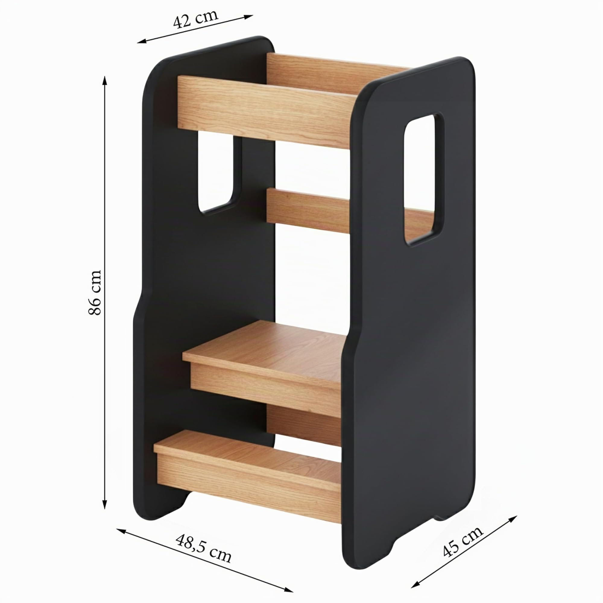 Torre Montessoriana Bambini, Nero/Quercia | Regolabile su 3 Livelli, Torretta Montessoriana, Learning Tower, Torre di Apprendimento, Sedia Evolutiva, Stabile e Sicura