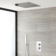 Mice – Thermostatic Ceiling Built-in Shower Set – Extra Flat Ceiling Sprayer – Square 40 cm x 40 cm Side Includes Pre-Frame – Bathroom Taps Rain Effect Chrome
