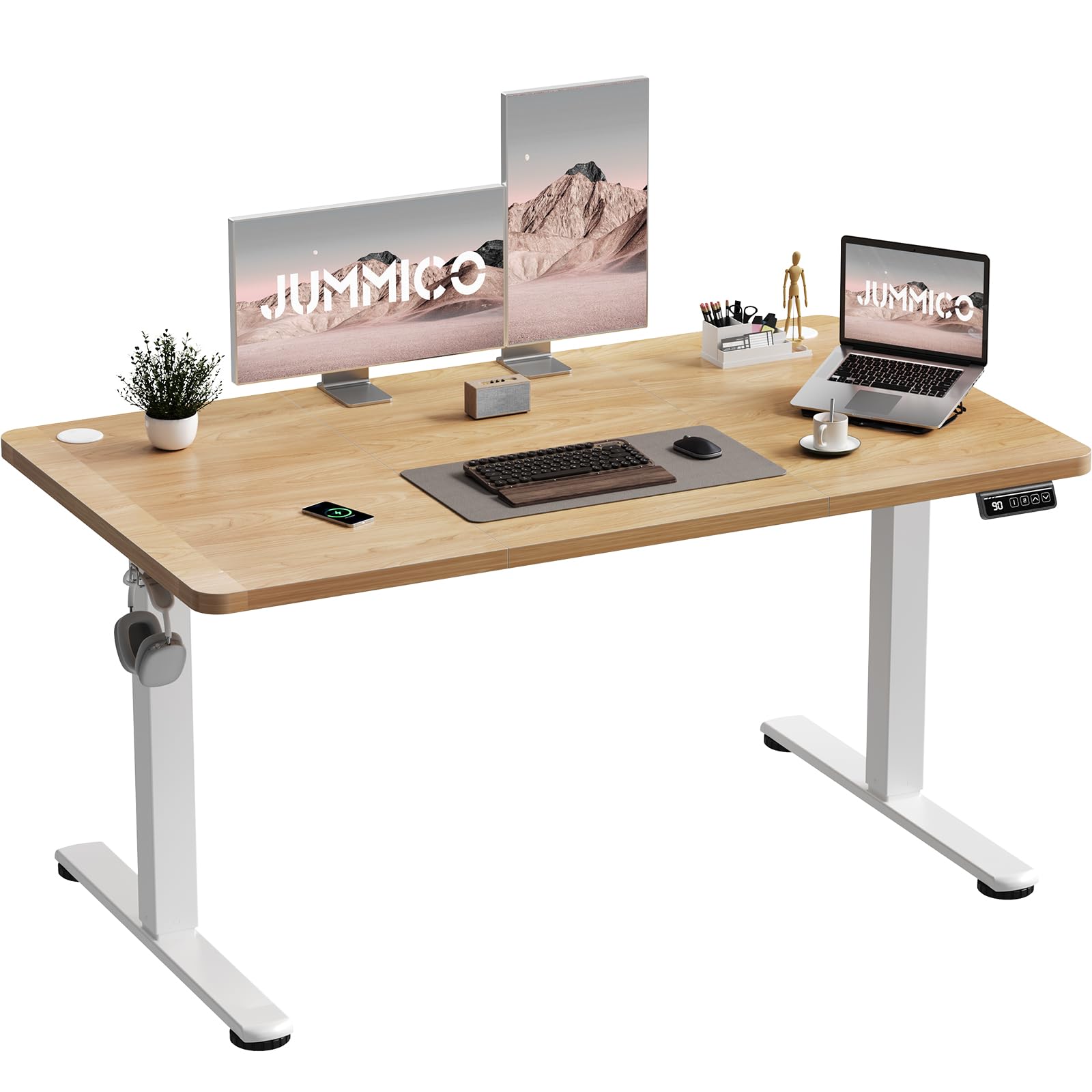 JUMMICO Electric Standing Desk 120 x 60 cm Home Office Height Adjustable Desk, Computer Lift Table with Smart Panel, Sit Stand Desk with Height Memory, Beige