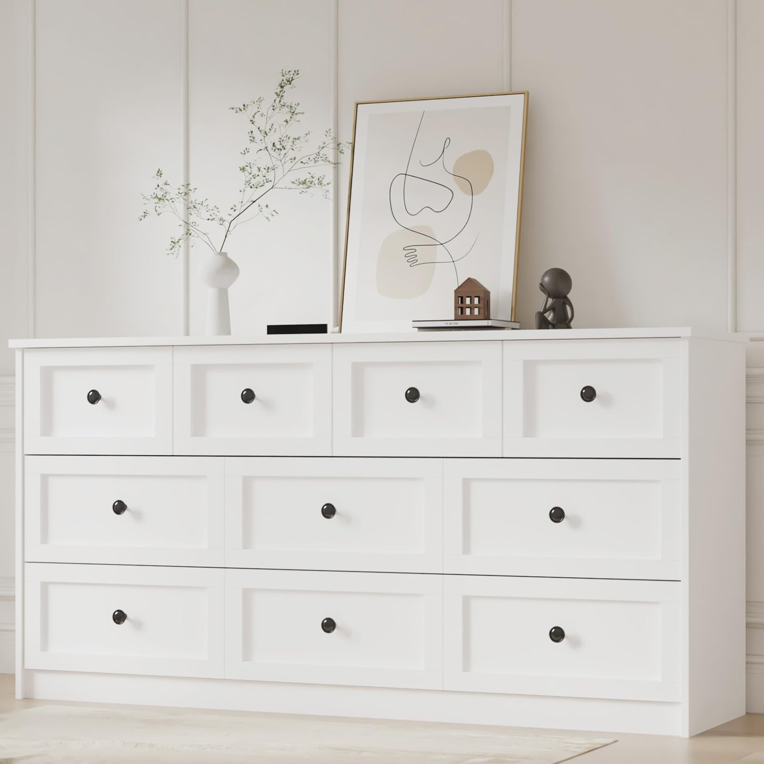 CHUWELL 10-Drawer Dresser in white with black handles, showcasing its elegant design.