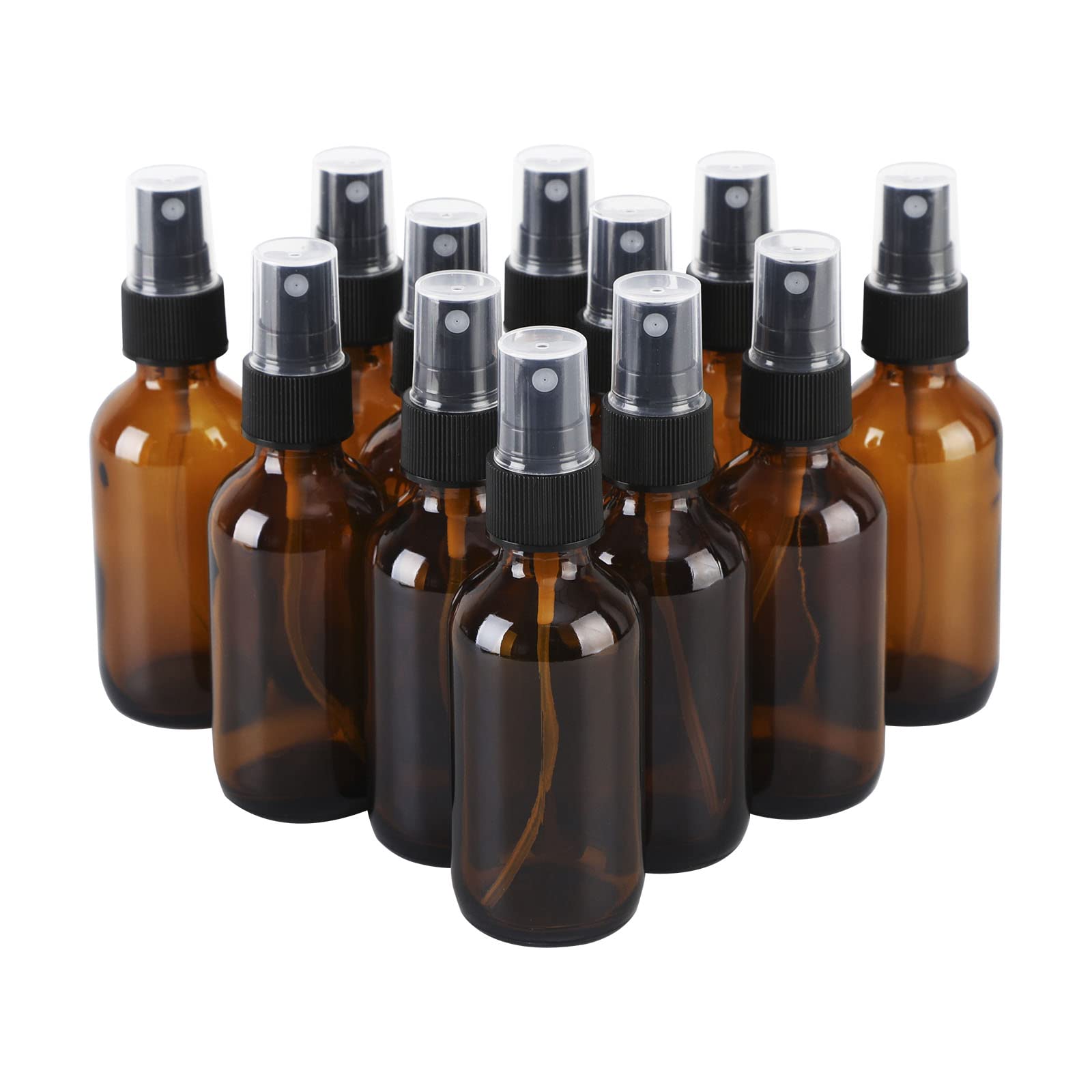 ZBCCEOB 12 Pack Amber Glass Spray Bottles, 2oz/60ml Empty Glass Spray Bottles with Fine Mist, Small Leak Proof Travel Dispenser Bottles for Essential