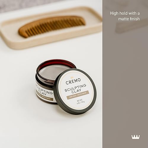 Miniatura 2 de Cremo Arcilla para el cabello para hombre, arcilla esculpedora de grado barbero prémium para peinar el cabello, alta sujeción, acabado mate, 4 onzas