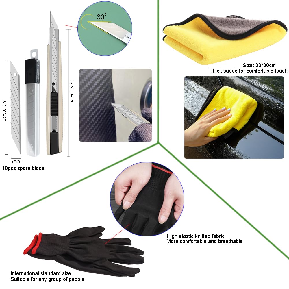 Kit di attrezzi in vinile per auto, set di spatole per pellicola colorata, set di strumenti per avvolgere, raschietto, raschietto, raschietto in feltro, lavavetri, coltello, guanti, asciugamano