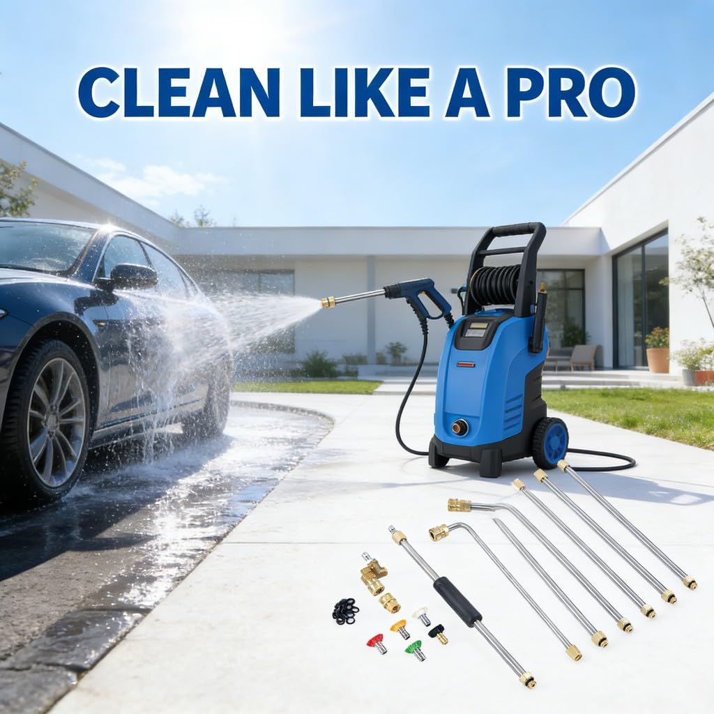 Pressure Washer Extension Wand Lance Accessory Tool Set 24ft, Stainless Steel with Quick Connect - Durable Brass and Rubber, High Pressure Kit for Hard-to- Areas and Drain