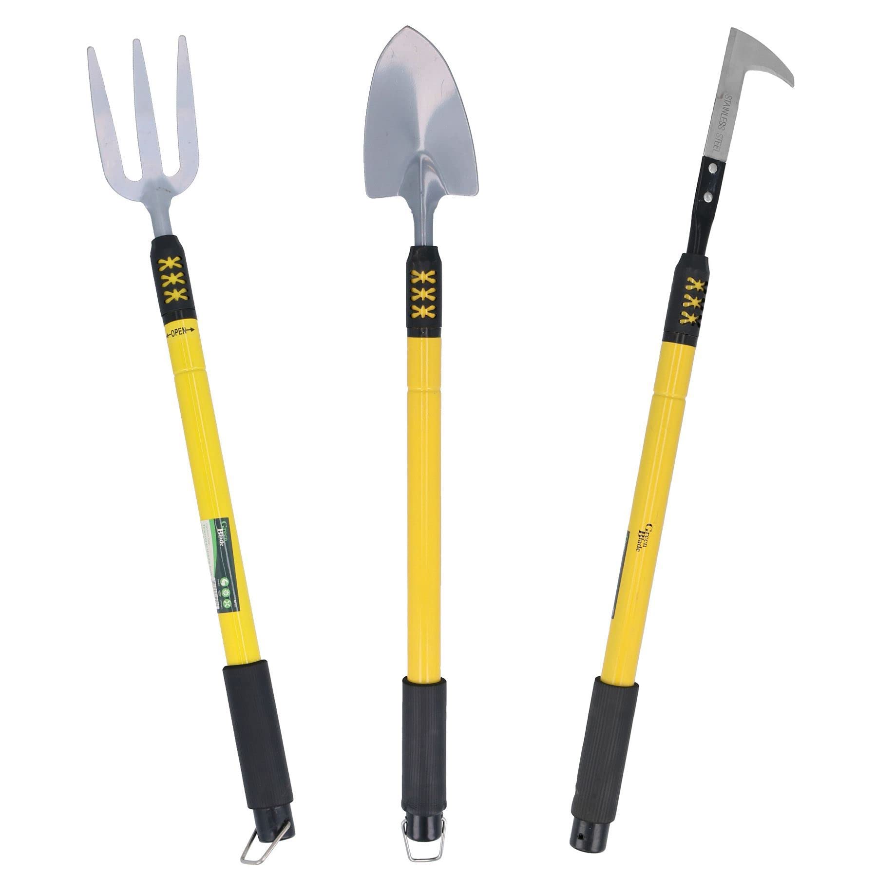 AB Tools 3pc Garden Weeder, Shovel & Fork with Telescopic Handles 25” - 37” Gardening