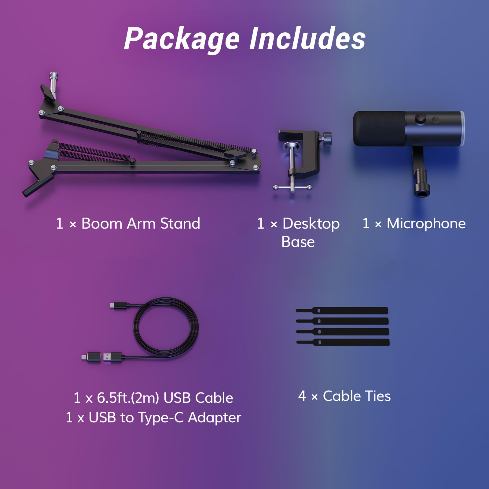TONOR Dynamiczny mikrofon do gier, mikrofon XLR/USB do streamingu, redukcja szumów AI, sterowane RGB, Tap-Mute, gniazdo słuchawkowe 3,5 mm, mikrofon z ramieniem wysięgnikowym, czarny, TD510 AIR S+H