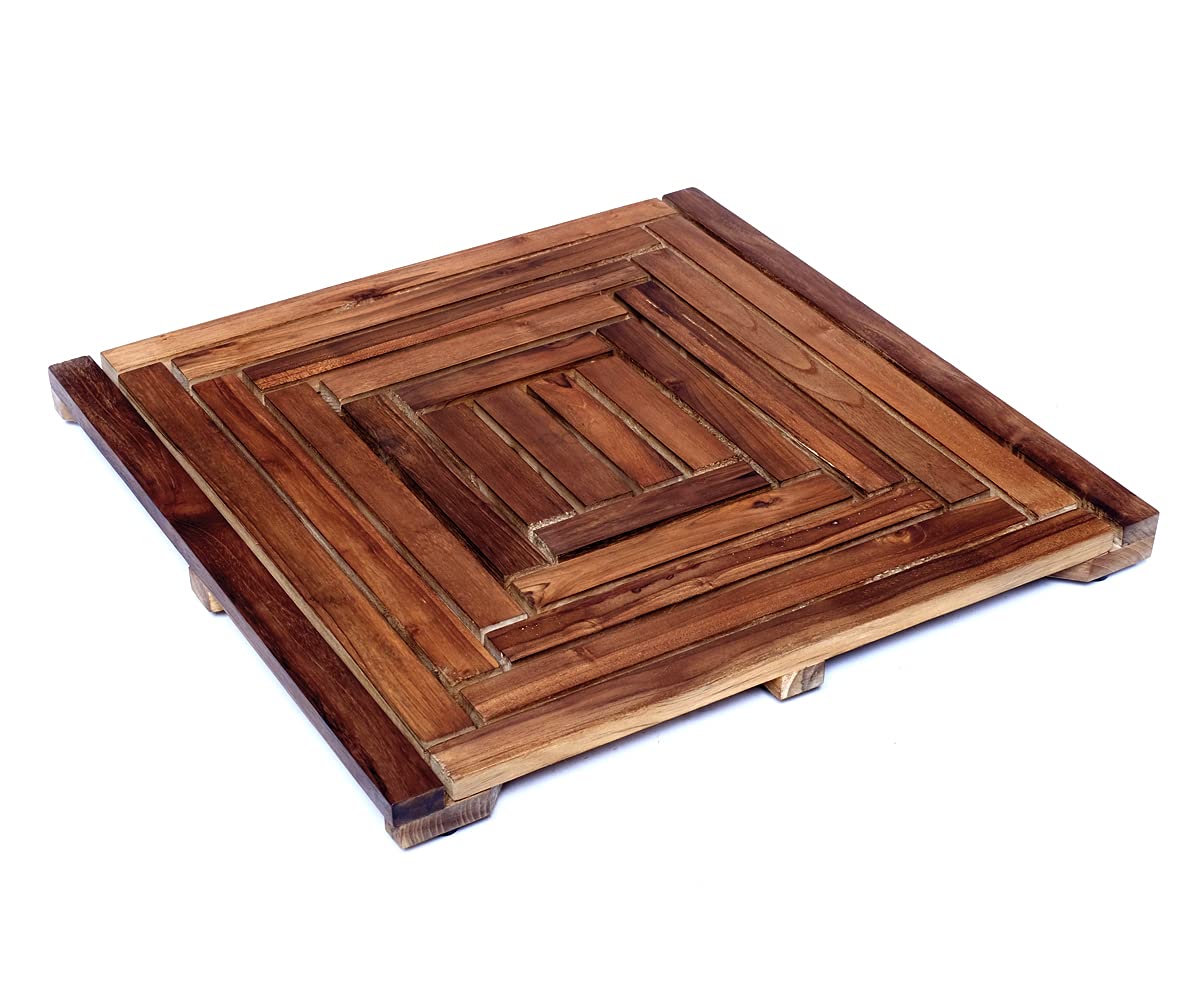 Design Wannenvorleger Teakholz Duschvorleger Quadratisch 50x50 Mehrzweck Duschmatte rutschfestGummi Füßen Holz Vorleger Teak Badematte (Variante 2, 50x50cm)