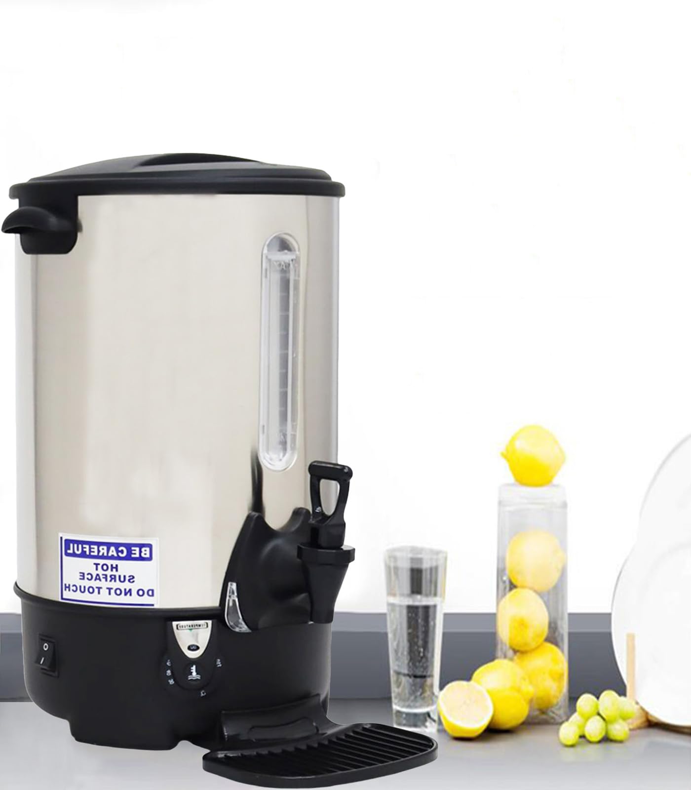 BEILOCKERY 12.9L Commercial Large Capacity Stainless Steel Hot Water Dispenser Temperature Control Electric Boiling Bucket for Coffee Shops Milk Tea Shops Restaurants 110V 1500W