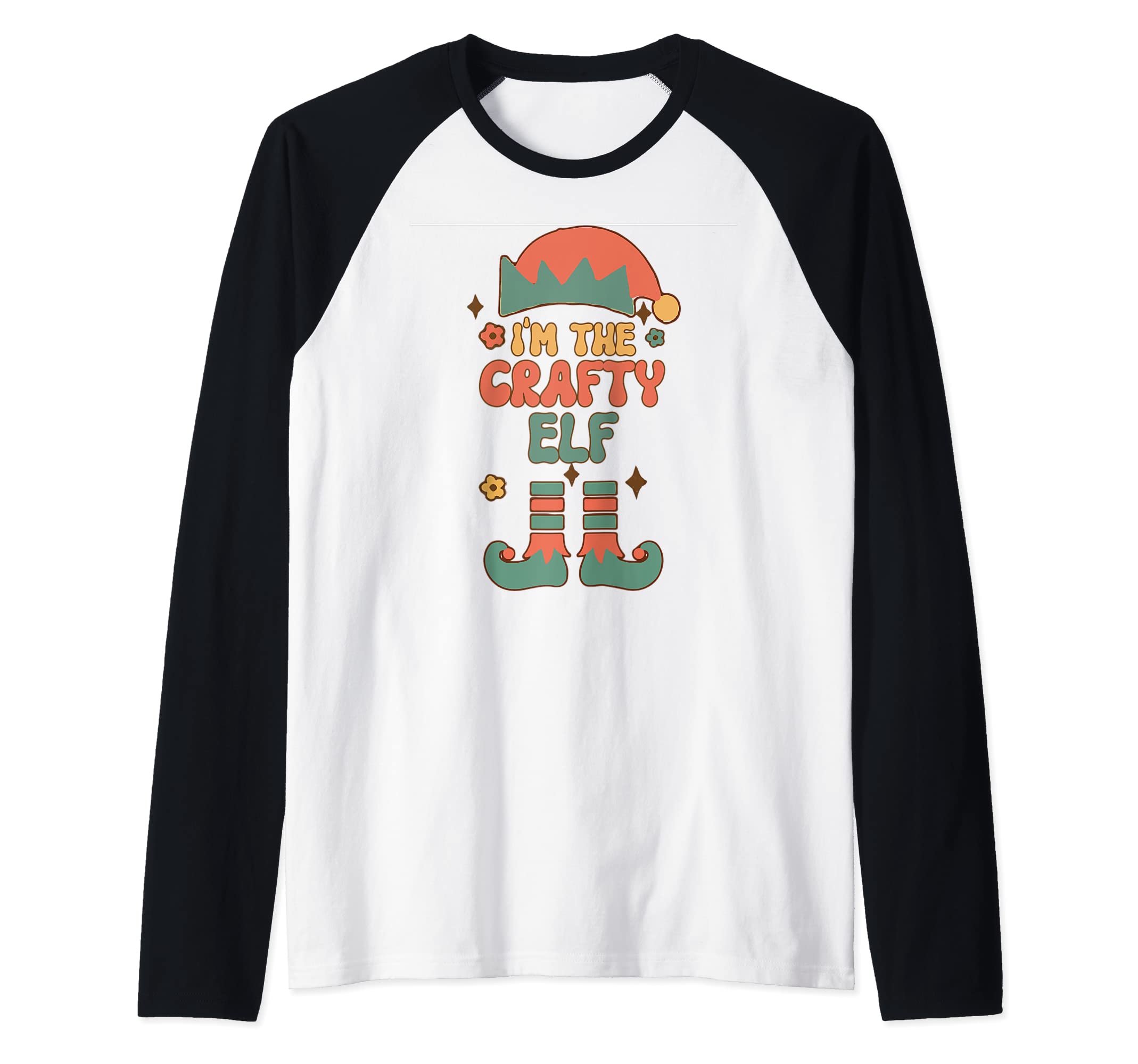 I'm the Crafty Elf matching team squad groovy text Christmas Raglan Baseball Tee