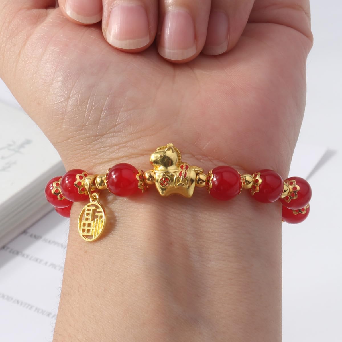 Chinese Zodiac Horse Beaded Bracelet Year of the Horse Bracelet Lucky Charm Crystal with Fu Coin Feng Shui Wristlets for Women Men Chinese New Year Jewelry Decors - Image 2