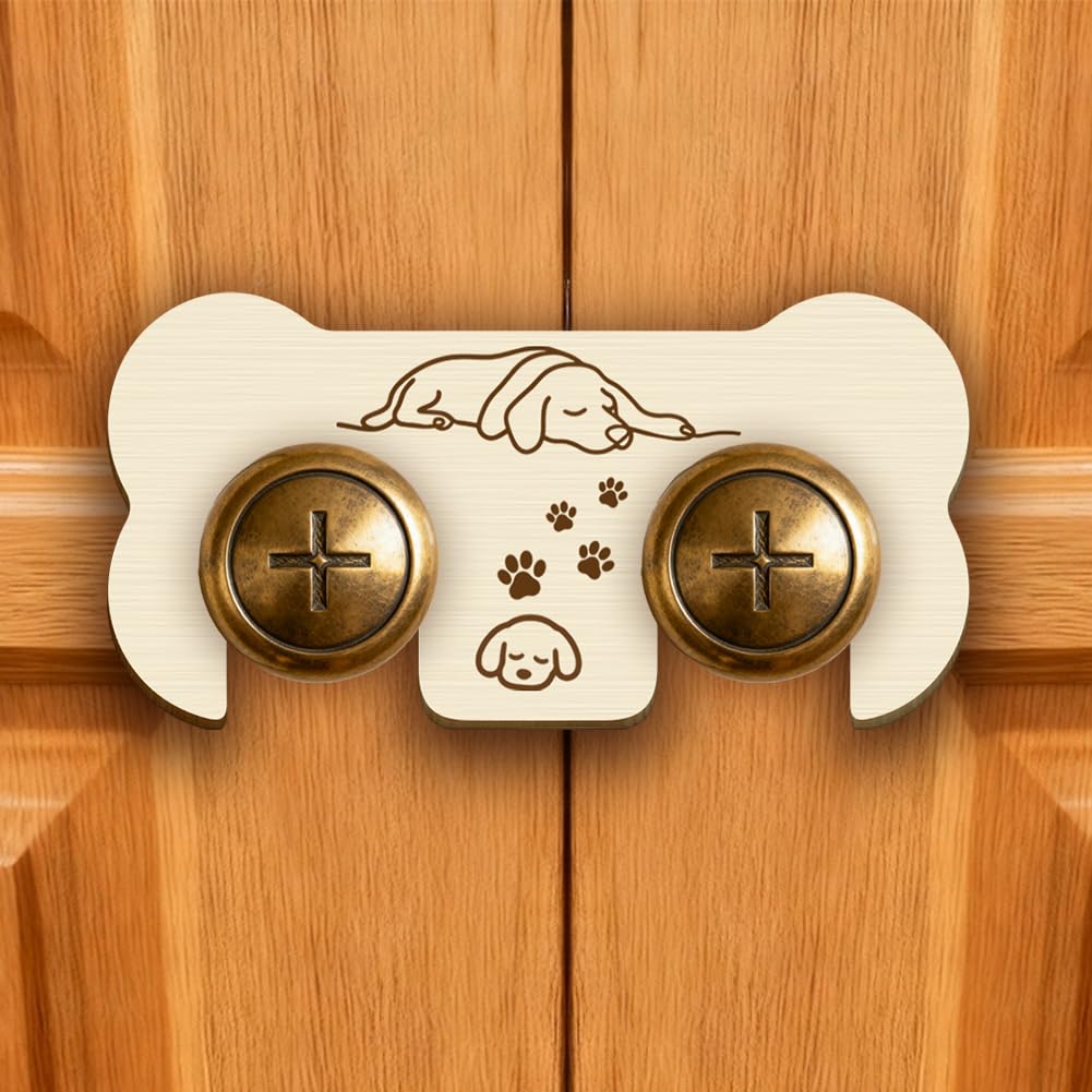 PRESSINART French Door Pet Lock Wooden Double Door Lock Keep Animals Out Paw Print Pattern Pywood Dog Cat Safety Gate Accessory for Indoor Kitchens Wardrobes Living Rooms Bedrooms 7.9 x 3.7 x 0.2 Inch
