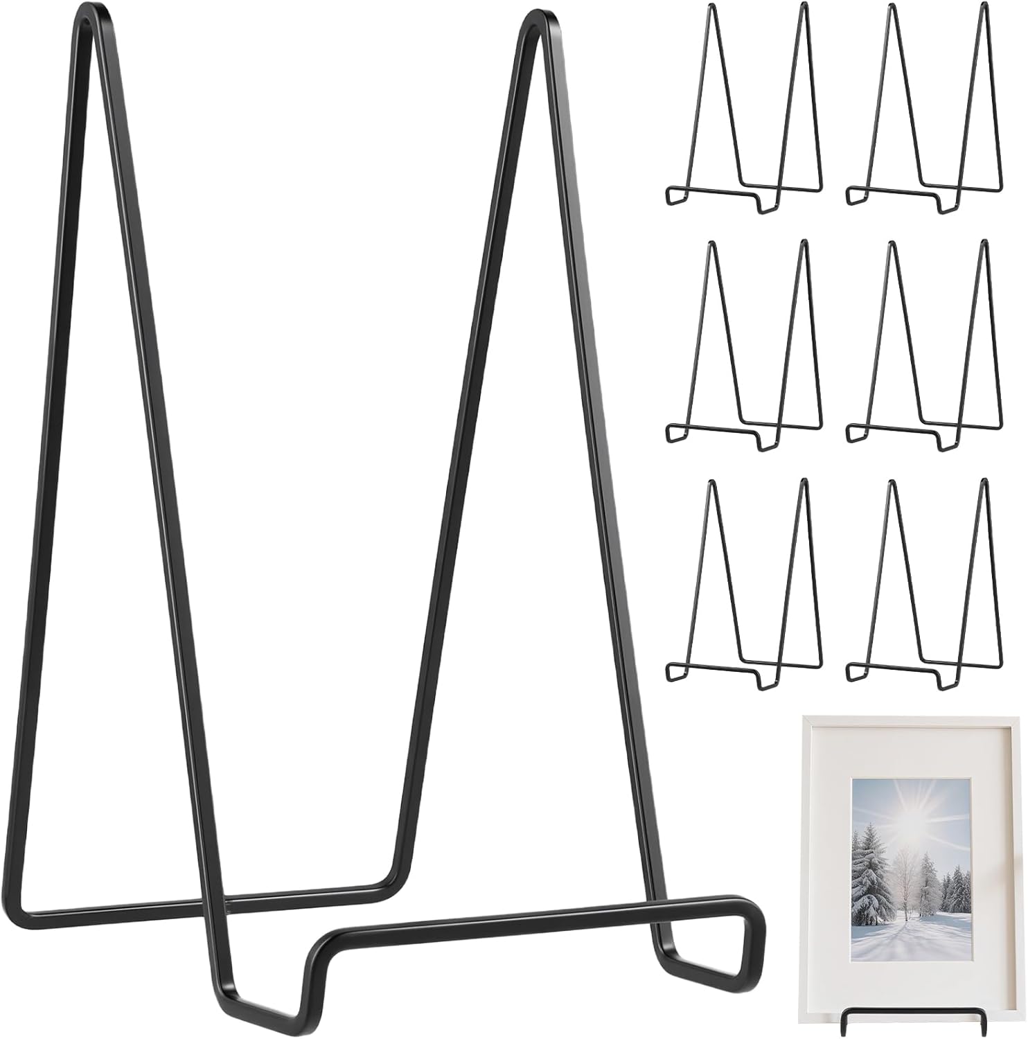 SINJEUN 8 Pack 8 Inch Display Stands, Picture Frame Holder Stand, Tabletop Picture Easel Stand, Black Iron Frame Stand for Decorative Plates, Photo Frames