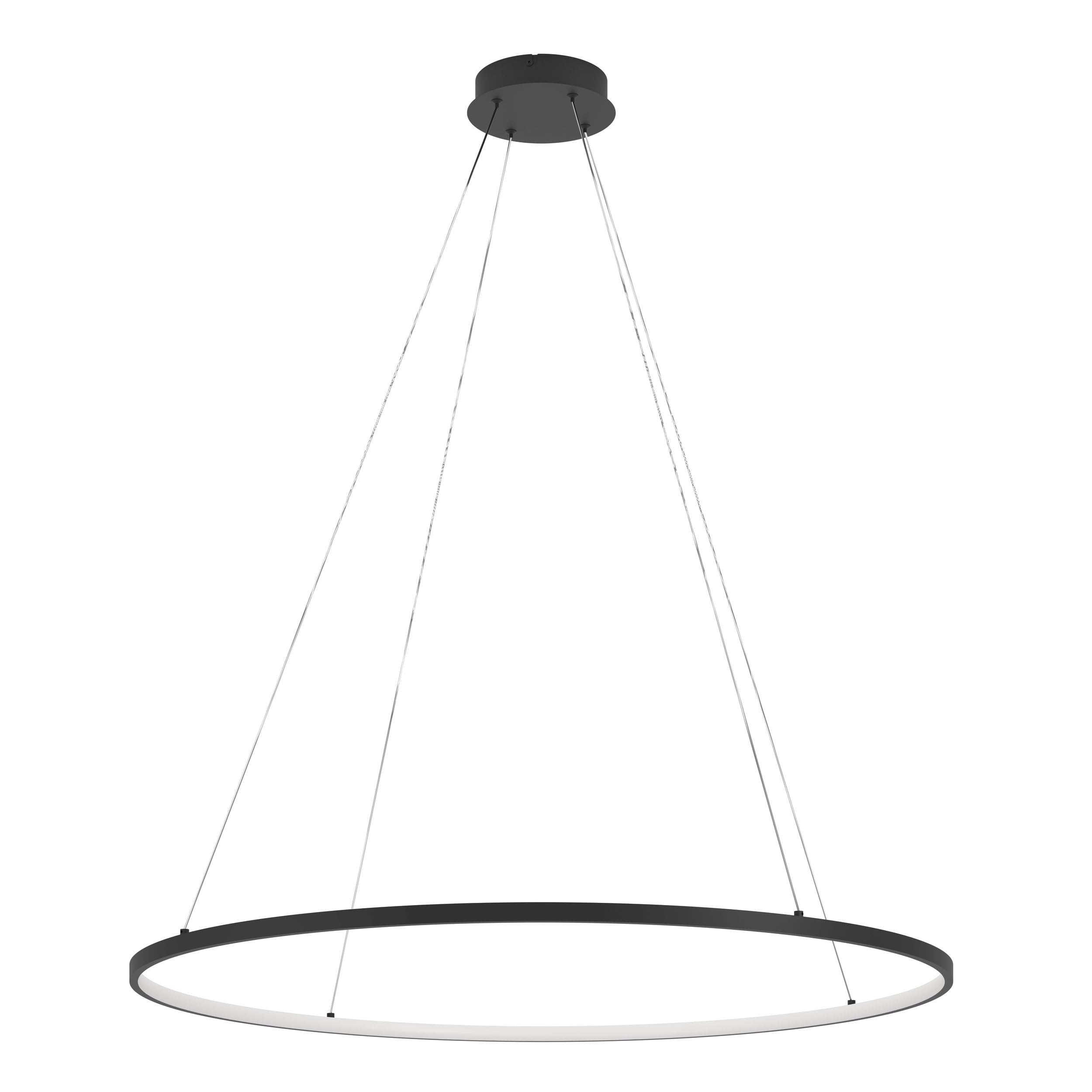 Eglo LED Pendant Lighting Parruta, Hanging Dining Table lamp with Remote Control, Round Ceiling Light Fixture Living Room, Black Metal and White Plastic, Warm White-Cold White, Ø 99 cm