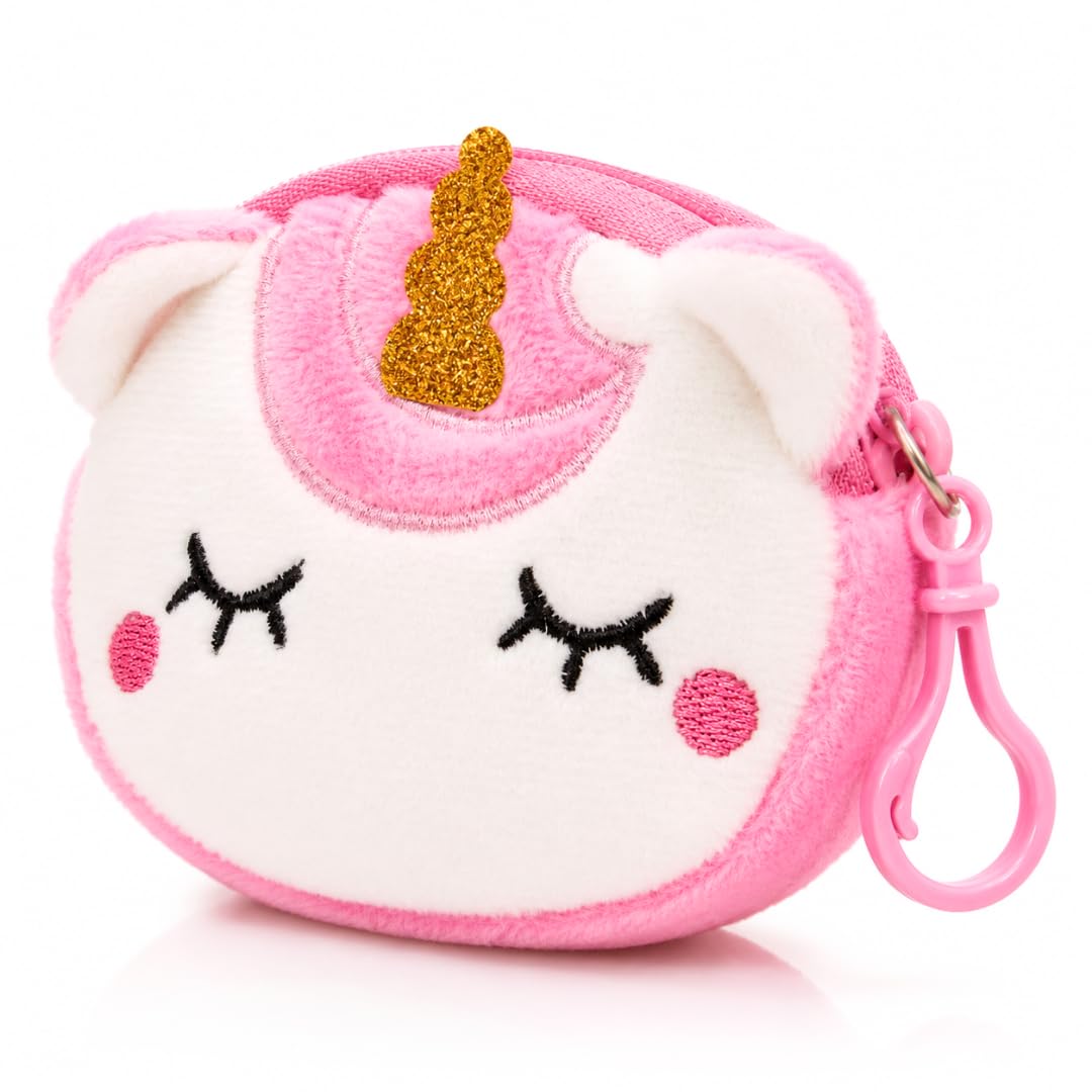 Cute Unicorn Coin Purse for Girls, Plush Zipper Pouch with Keychain Clip, Mini Storage Case for Coins, Keys, Earbuds, Jewelry, Lip Balm & Small Accessories (Pink)-image-7