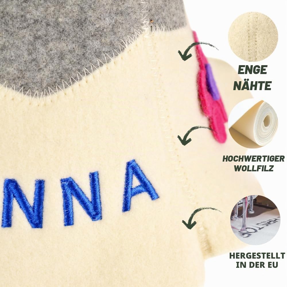 Personalisierter Saunahut aus 100 % Bio-Wolle – Premium Saunahut Damen mit Name Bestickt – Hochwertige Saunamütze als Exklusives Sauna Zubehör für stilvolle Saunagänge