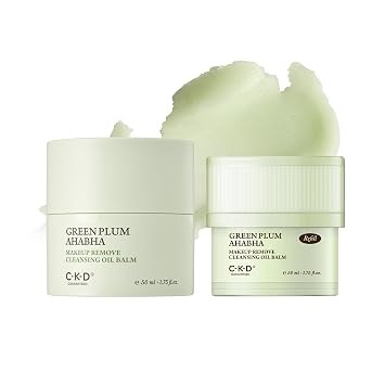 مجموعة بلسم زيت التنظيف CKD Green Plum AHABHA الأصلية + عبوة إعادة تعبئة 1.75 أونصة سائلة لكل بلسم شربات كوري للمكياج والرؤوس السوداء والتقشير مع مركب مكون من 4 أحماض