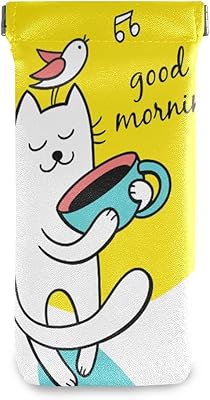 HUSSRITY Eyeglasses Case Funny Cat Sunglasses Pouch Soft PU Leather Squeeze Top Eyeglass Holder Portable Glasses Case For Women Men