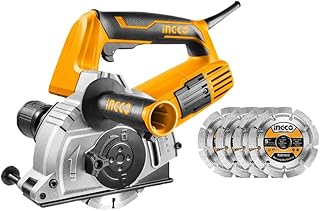 INGCO WLC15008 1500W Wall Chaser/Slotter/Grooving Machine with 4 Diamond Blades -125mm, Adjustable Cutting depth-29mm Width 30mm Brick Concrete Cutter for Industrial Building Construction (Yellow)