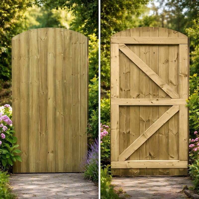 Wooden Featheredge Dome Garden Gate Pedestrian Gate Wooden Pressure Treated 6ft 180cm, (180cm High x 83cm Wide x 6cm Deep)