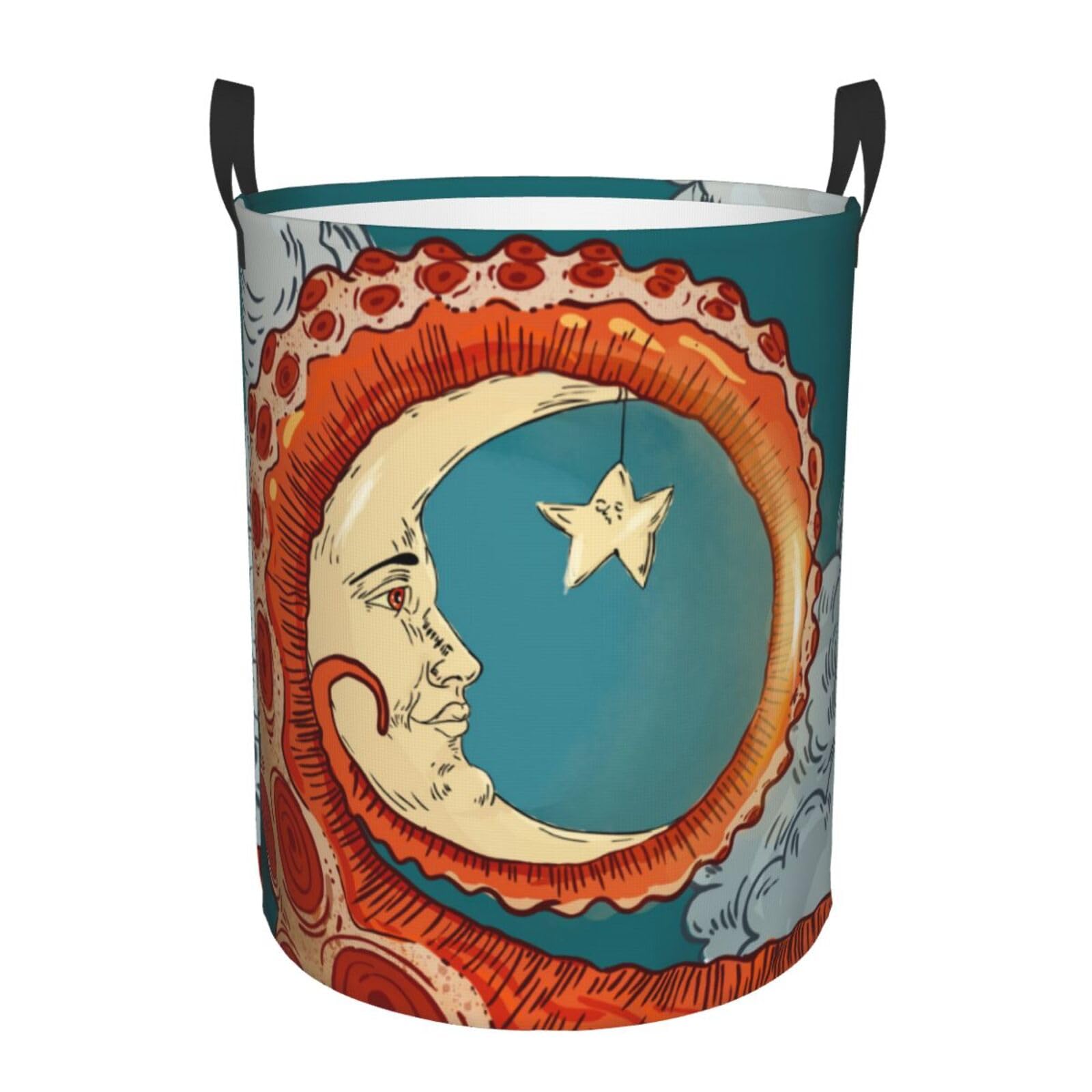Laundry Basket Octopus and Moon Laundry Hamper Waterproof Idea Hampers Large Collapsible Baskets with Handle Suitable for Bedroom Bathroom Utility Room Kitchen