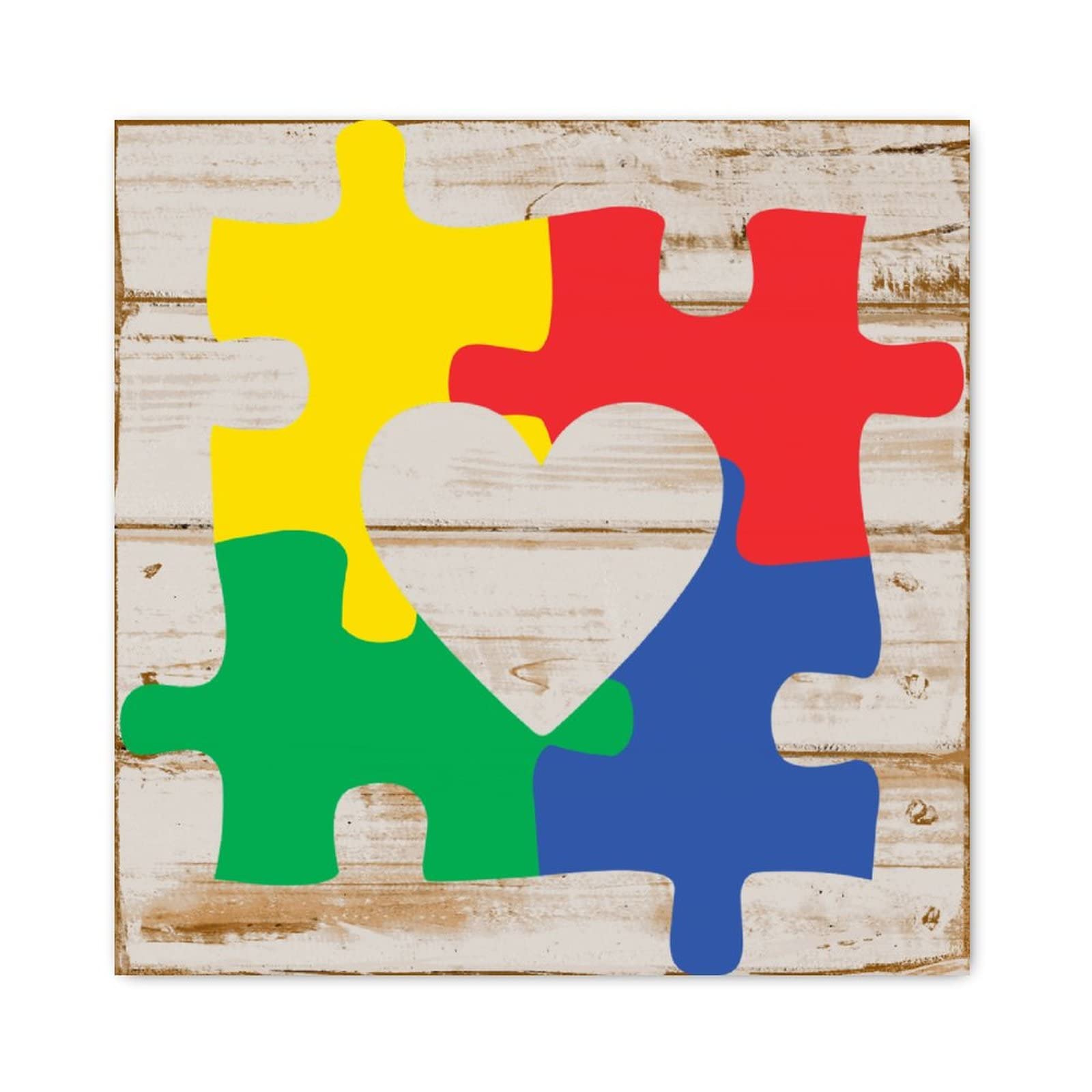 Evans1nism Autism Heart Puzzle Piece Wood Sign Autism Child Wood Plaque Sign Autism Flag Farmhouse Style Wall Decor Bright Home Wall Decor For Home Kitchen Porch Wall Housewarming Gift 16X16in