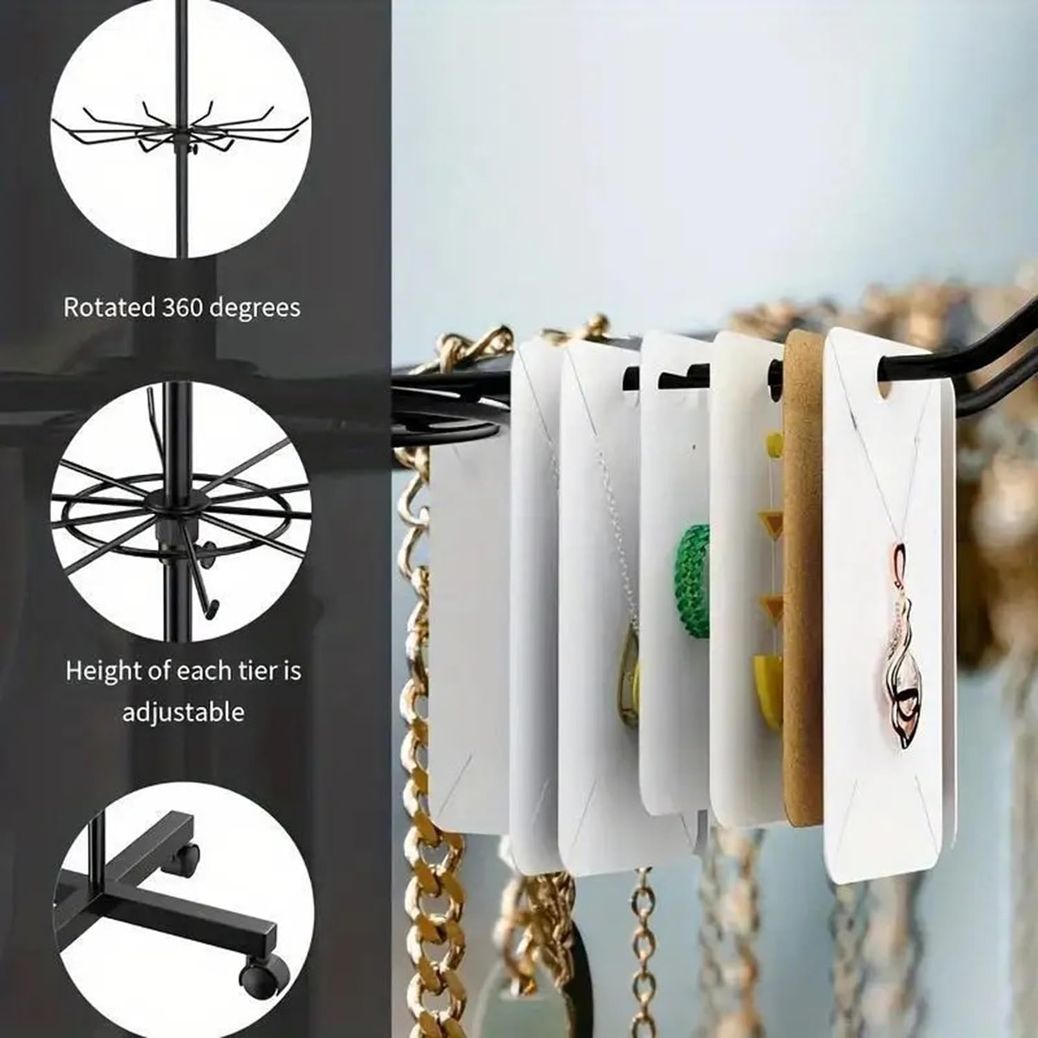 Présentoir Rotatif à 7 Niveaux,Etagère En Métal,Pour Porte-Clés,Bijoux,Événements Et Magasins,Mobile Et Réglable,Étagères Verticales Pour Les Magasins De Détail Et Les Supermarchés,Noir