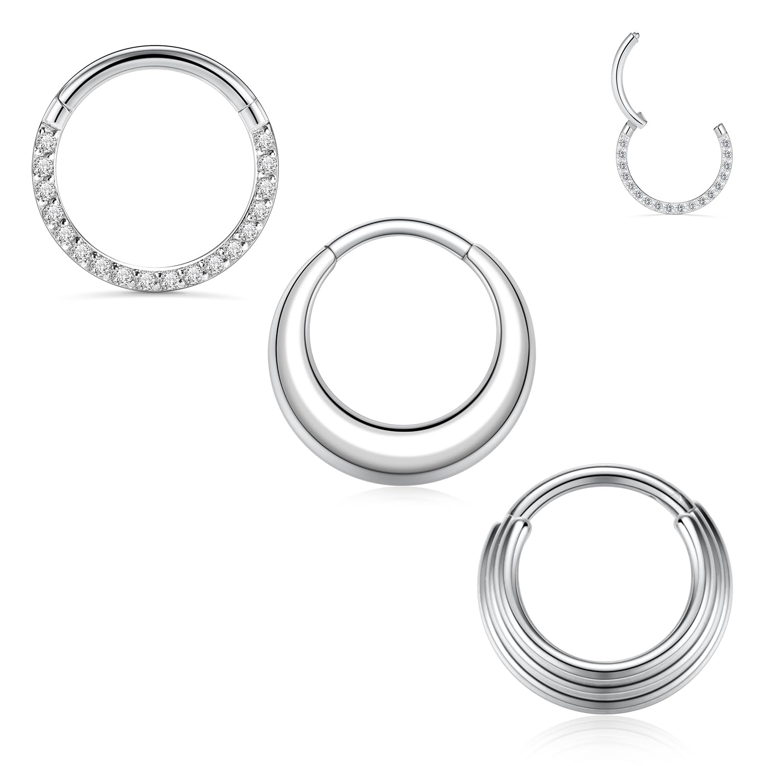 Septum Clicker Ring Silver Septum Piercings 1G Septum Jewelry 3PCS Segment Nose Hoop Ring 316L Stainless Steel Daith Tragus Cartilage Hoop Earring
