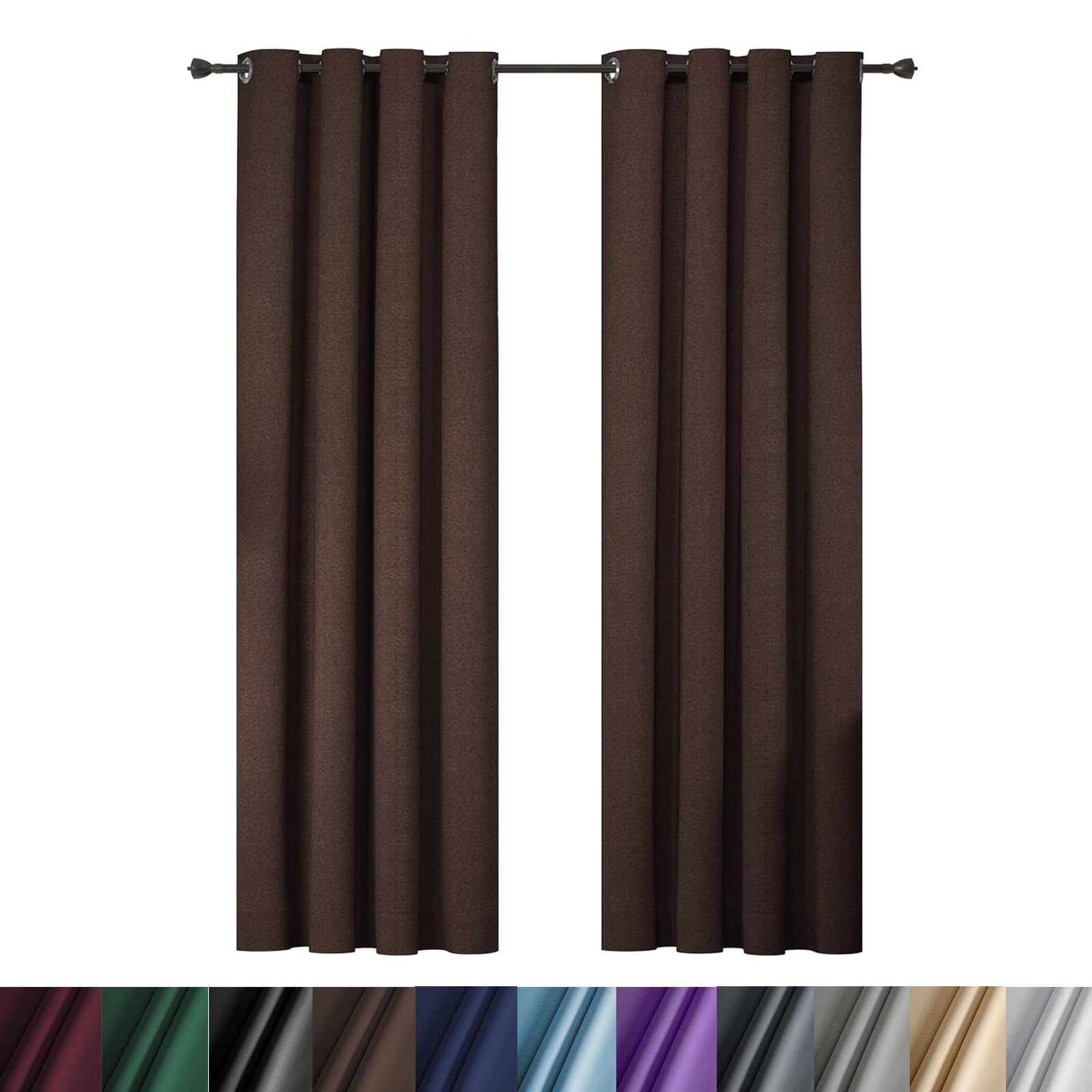 Verdunklungsvorhänge mit Ösen 110 x 180 cm Knitterfrei Pflegeleicht, Verdunklungsvorhänge Gardinen mit Ösen, mit Raffhalter für Küche Fensterdekoration, Braun