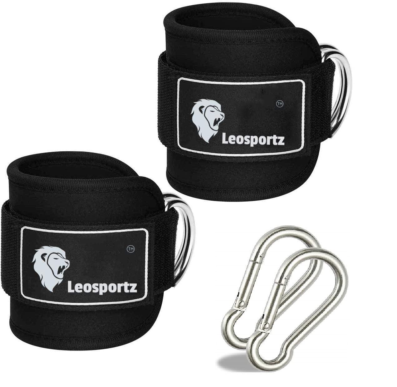 Ankle Strap for Gym Cable Machine (Pair)- Heavy D Ring Padded Ankle Band for Gym Workout | Cuff Attachment Kickbacks Leg Extensions Glutes Exercises for Men and Women (Black with Hook)