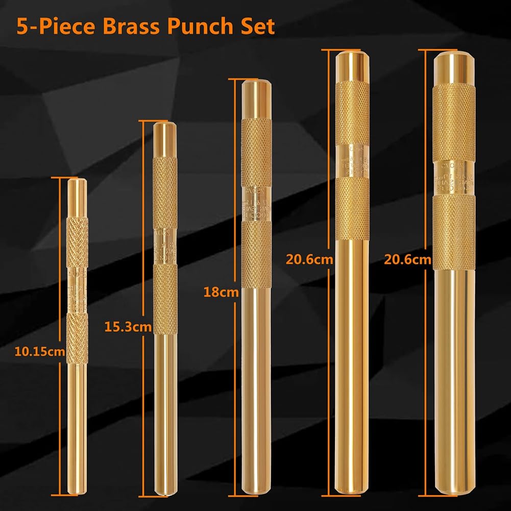 Set di punzoni in ottone, 25075 25076 25077, 5 pezzi con 1/4, 3/8, 1/2, 5/8, 3/4
