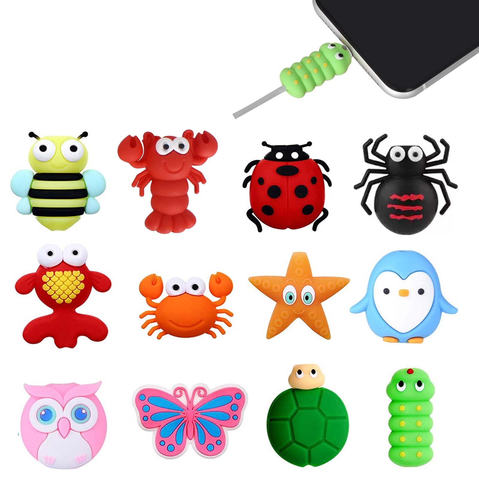 12Pz Cable Protector Cable Cord Protector, Protezione Cavo Carica per Animali da Cartone Animato, Protezione per Cavo per Morso per Cavo Animale, per Protezione Dalla Rottura del Cavo di Ricarica USB
