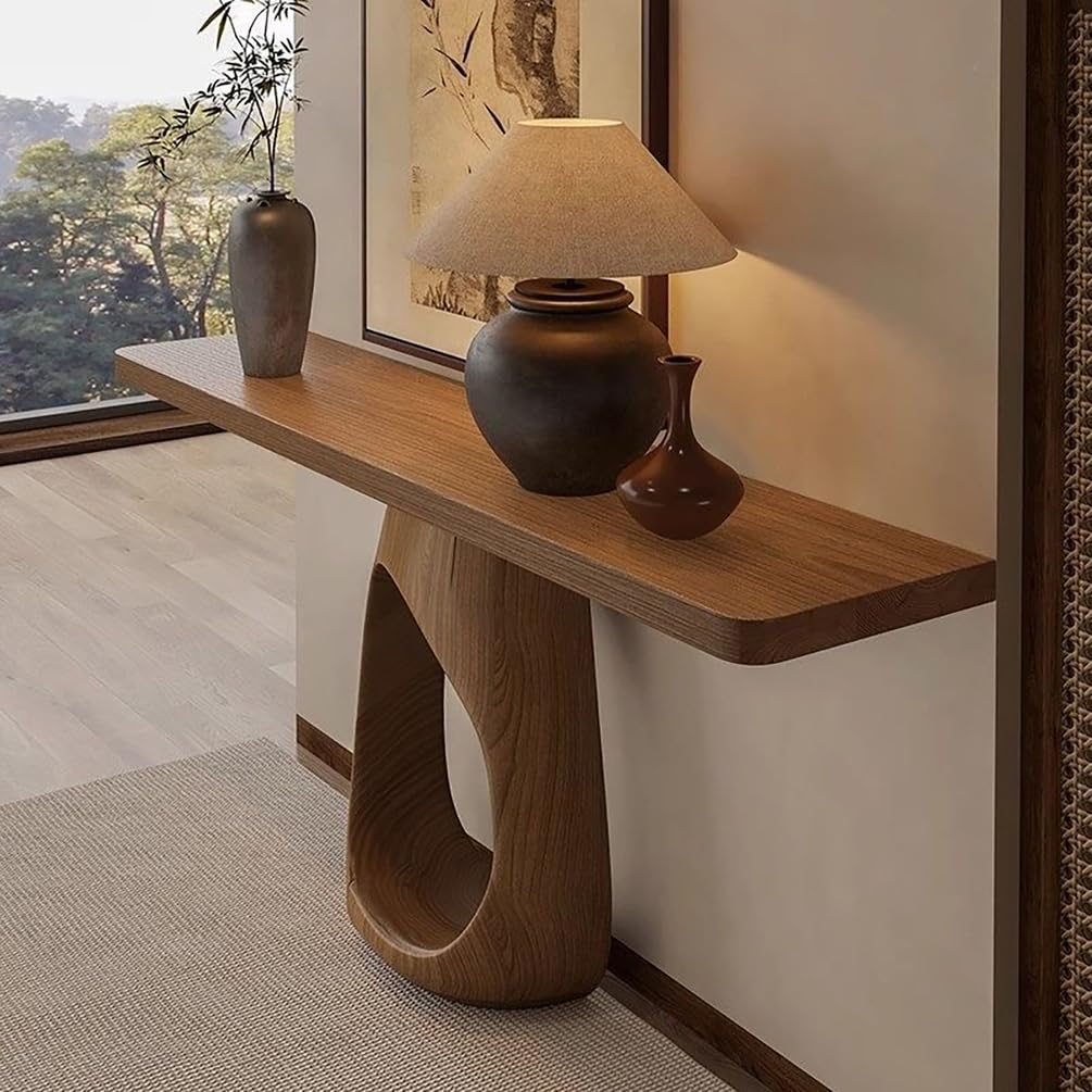 WYRNOBRX 55 Inch Console Tables for Entryway Living Room Decor with Shelving Top Narrow Entryway Table Farmhouse Console Couch Table Behind Sofa Hallway Display Cabinet,Brown,L120*H75*W25