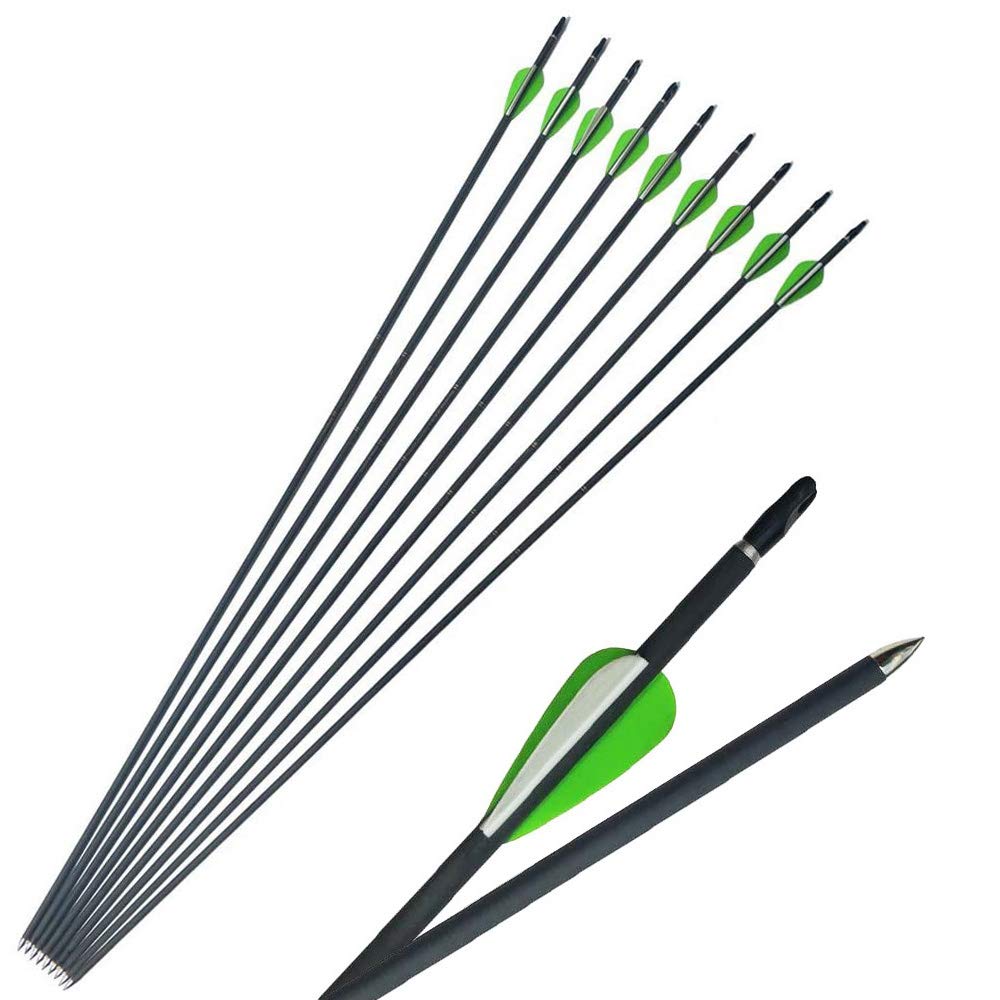 SHARROW 12pcs Flèches de Carbone de Tir à l'arc Flèches de Chasse de 31" Flèches de Ciblage Spine 600 Flèches en Fibre de Carbone pour Arc Classique