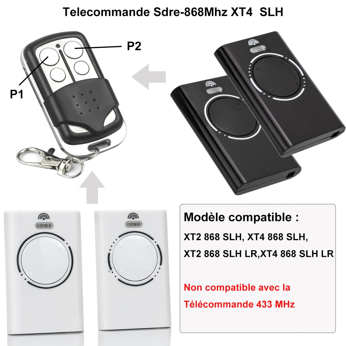 Faac Xt2 868 Slh Telecommande Faac Portail Lot De 2 Télécommandes Portail 868,35 MHz Compatibles Avec XT4 868 SLH Telecommande 868 Mhz Universelle