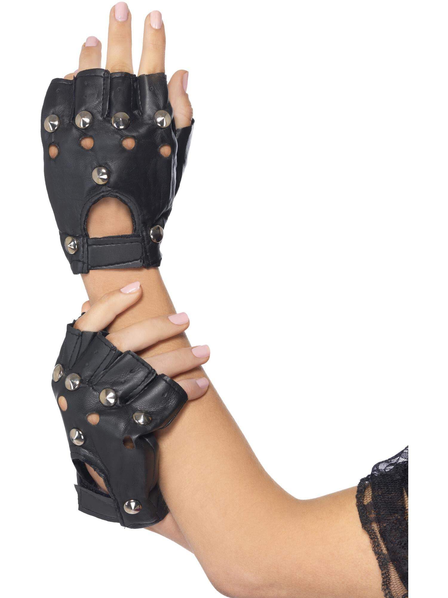 Adult Studded Punk Gloves Fancy Dress