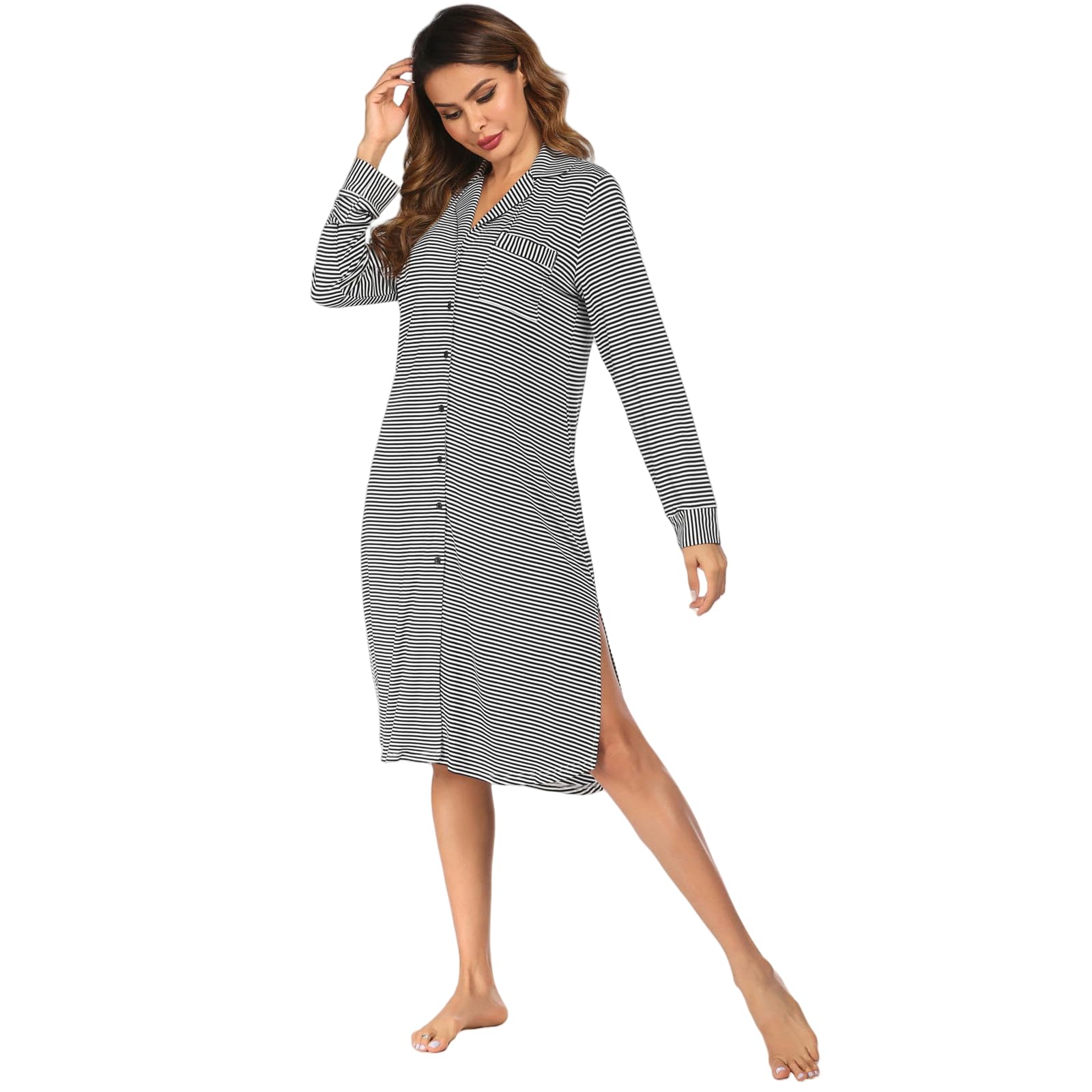 Pigiami da Donna Pigiama da Donna Abbigliamento da Casa da Donna Pigiama Manica Lunga Stampato Bottoni Cardigan Casa Camicia da Notte Donna-b-XL
