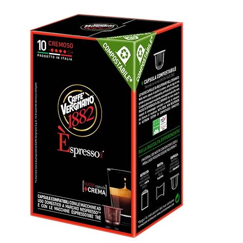 Caffe Vergnano Cremoso Espresso Cápsulas | Compatible con máquinas Nespresso Original Line | Compostable | 10 unidades (5 oz) | Importado de Italia
