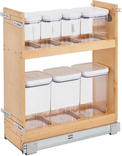 Rev-A-Shelf - 448OXO-BCSC-8C - Organizador OXO con base de madera extraíble de 8 pulgadas con toboganes de cierre suave