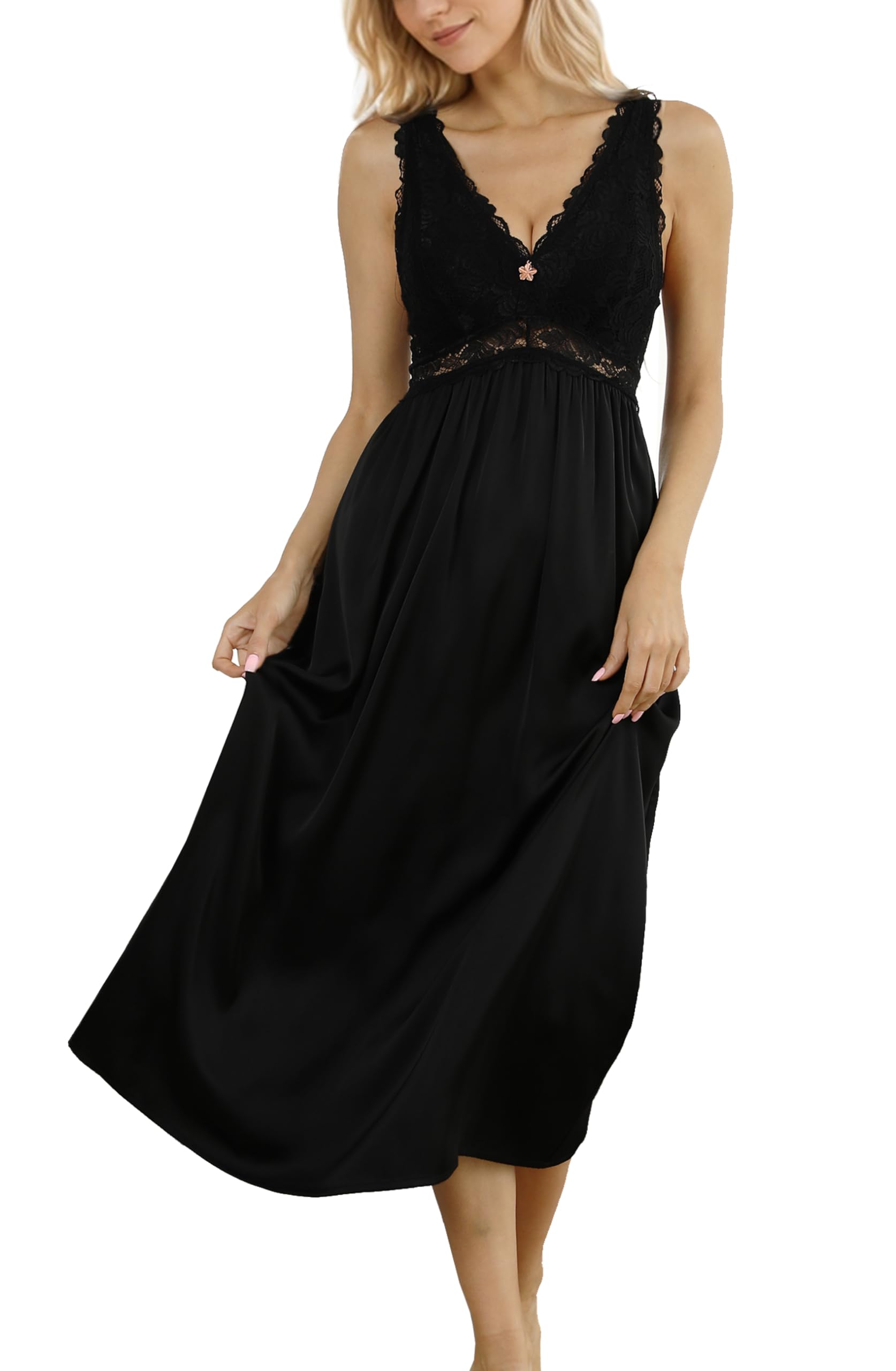 ALCEA ROSEA Womens Sexy Nightgowns Long Floral Lace Chemise