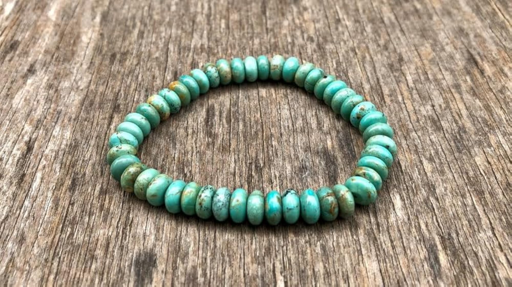 Unisex Natural Baja Turquoise Smooth Cut Beads Stretchable Bracelet