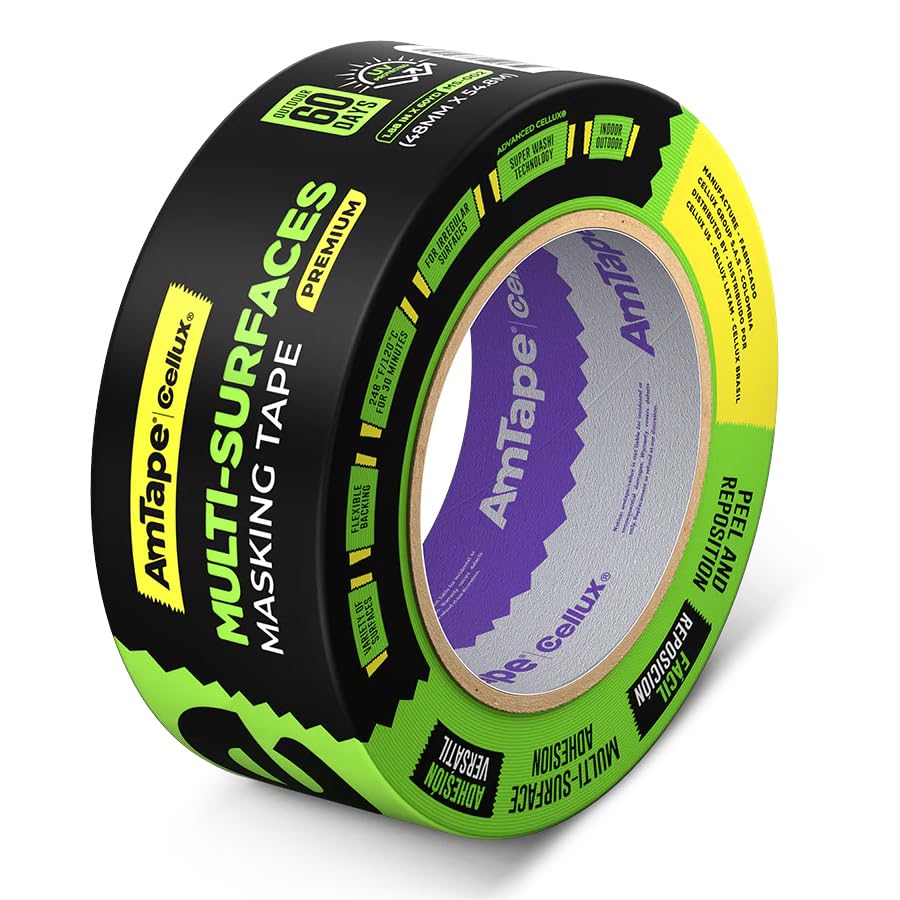 AmTape Premium Multi-Surfaces Masking Tape, Solvent-Resistant, 60-Day Outdoor Clean Removal, Super Washi Painter’s Tape for Wood, Metal, Glass, Walls, Trim, Baseboards, Green (1" - 3 Rolls)