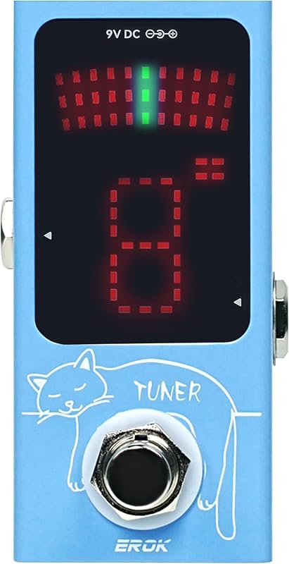 Mini Tuner Pedal - Compact Size with Pitch LED Indicator for Electric Guitar & Bass, True Bypass (Blue)